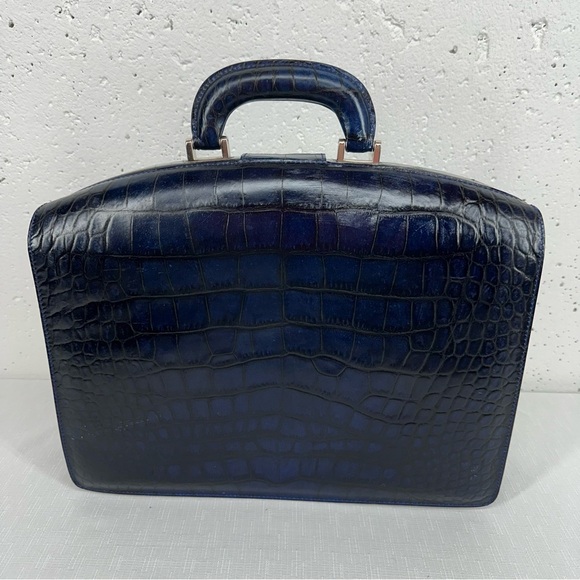 Bosca Blue Alligator Leather Partners Briefcase and Key - Picture 6 of 16